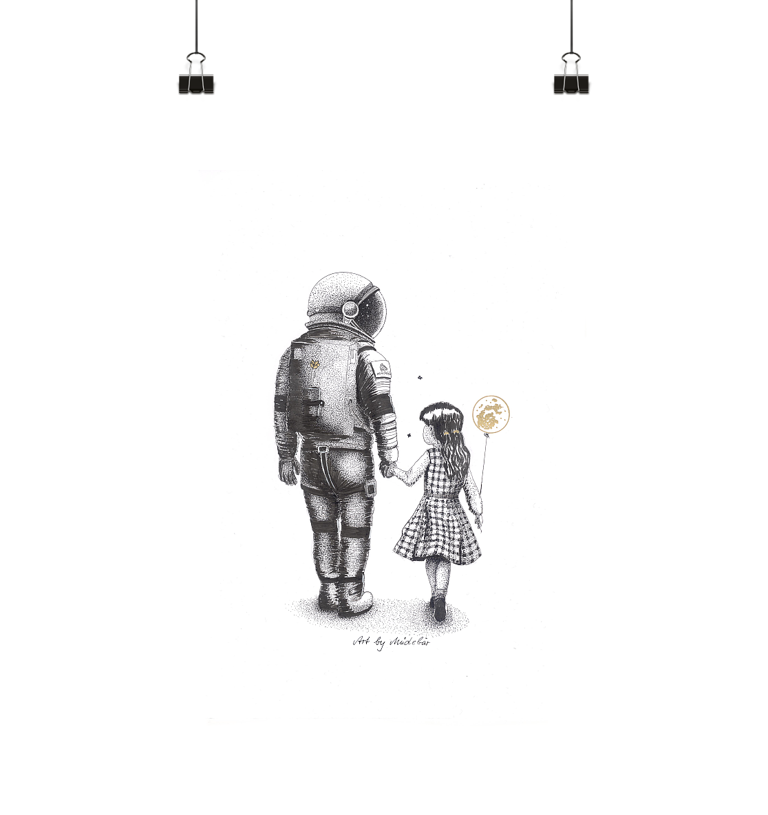 Astronaut mit Mädchen - Poster Din A3 (hoch)