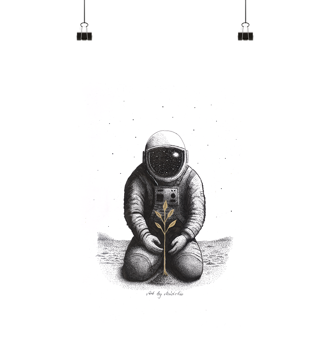 Astronaut & goldene Saat - Poster Din A3 (hoch)