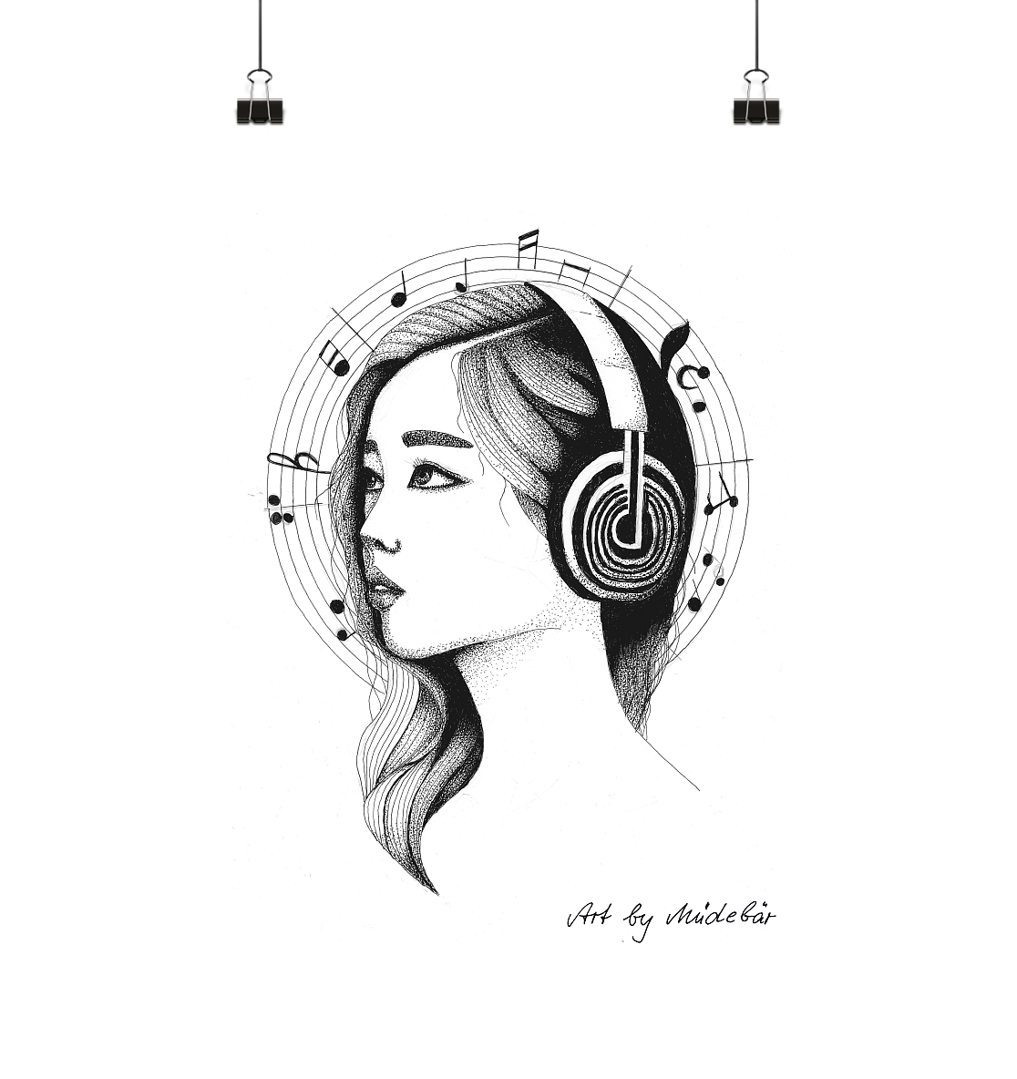 Art by Müdebär - Mädchen mit Kopfhörern - Poster Din A4 (hoch)