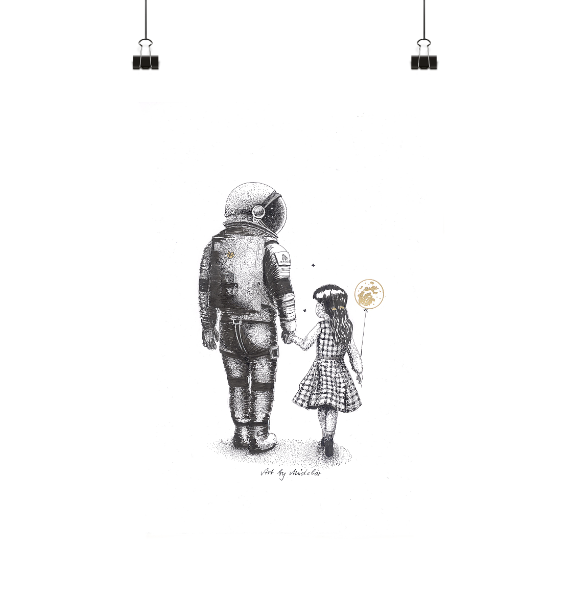 Astronaut mit Mädchen - Poster Din A4 (hoch)