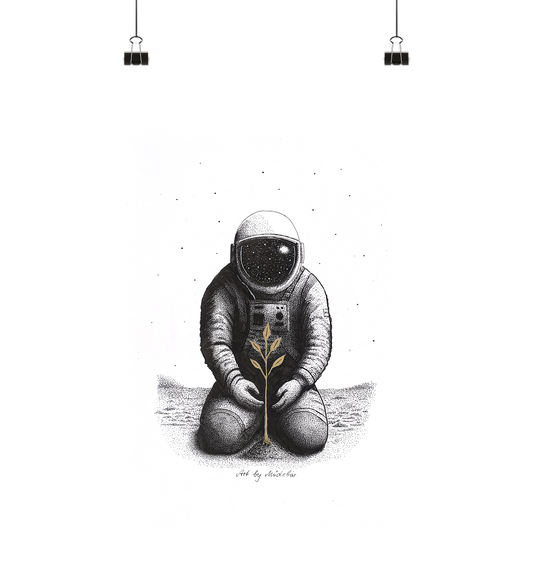 Astronaut & goldene Saat  - Poster Din A3 (hoch)